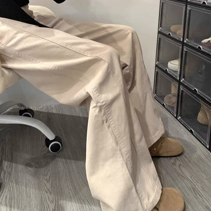 Beige Apricot Splicing Profile Straight Cargo Pants