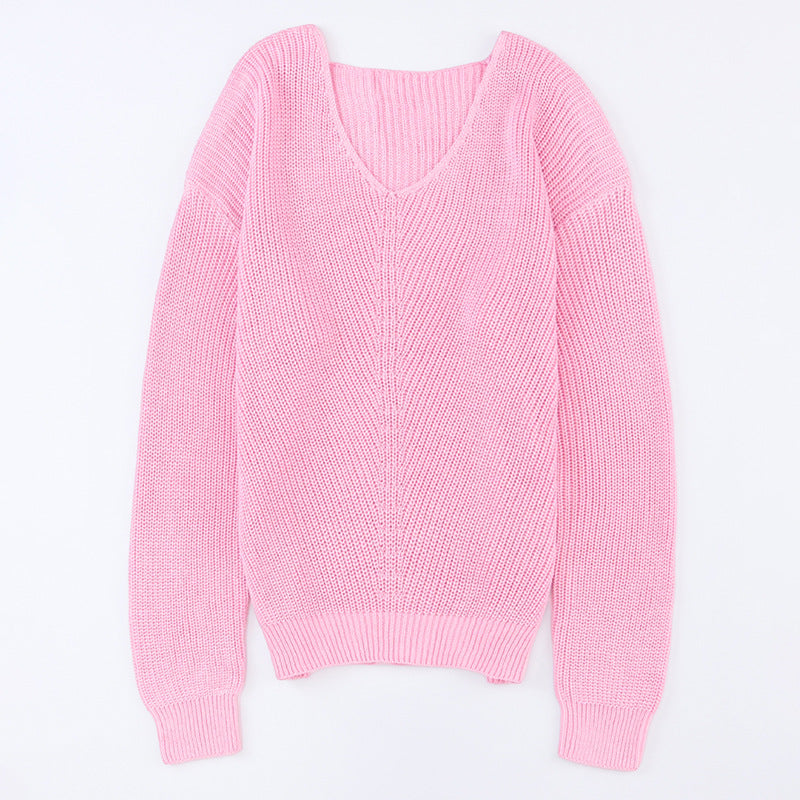 Threaded Long Sleeve Sweater Slim Fit Pullover Simple Style