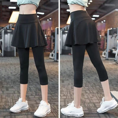 Fake Two-piece Sport Pants Ankle-tied Fitness Pantskirt