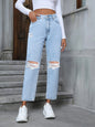 Women's Casual Loose Straight Ripped Denim Trousers