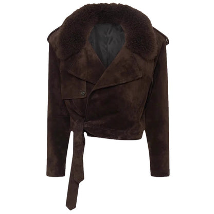 Lapel Suede Long Sleeve Loose And Warm Comfortable Motorcycle Jacket