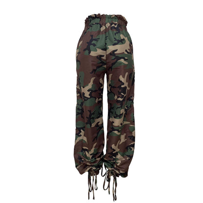 Women's Fashion Camouflage Large Pocket Lantern Loose Tappered Harem Pants