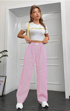 Striped Printed Women's High Waist Straight Wide Leg Pants