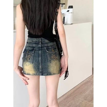 American Retro Denim Skirt Skinny Sheath