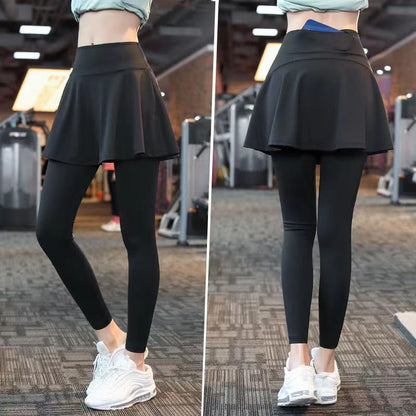 Fake Two-piece Sport Pants Ankle-tied Fitness Pantskirt