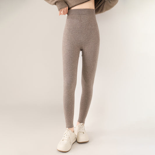 Outer Wear Wool Knitted Seamless Leggings Women's High Waist Warm-keeping Pants Slimming All-matching