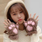 Autumn And Winter Student Plush Cat's Paw Half Finger Gloves For Men And Women