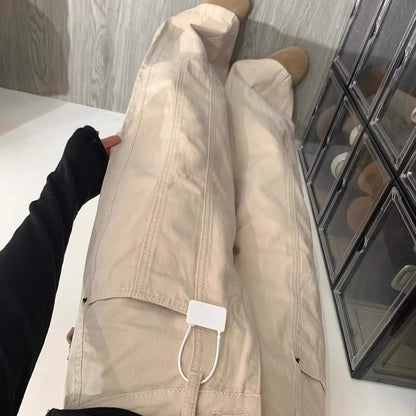 Beige Apricot Splicing Profile Straight Cargo Pants