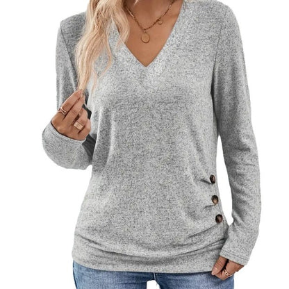 Autumn And Winter Solid Color Button Knitted Comfortable Women's Top