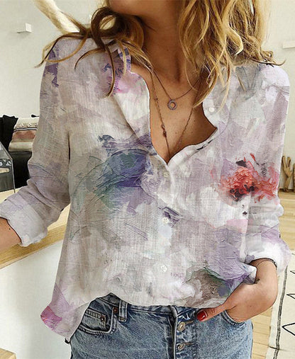 Women's Fashionable Simple Printed Long-sleeved Shirt