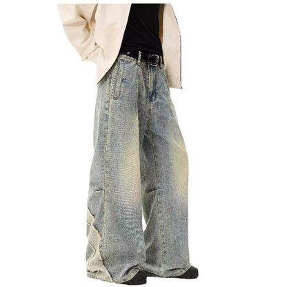 European And American Style Retro Washed Distressed Wide Leg Jeans