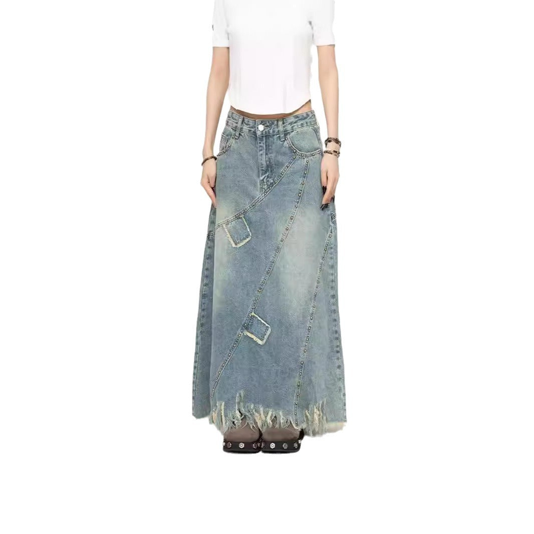 Women's Denim Skirt Long A- Line Skirt