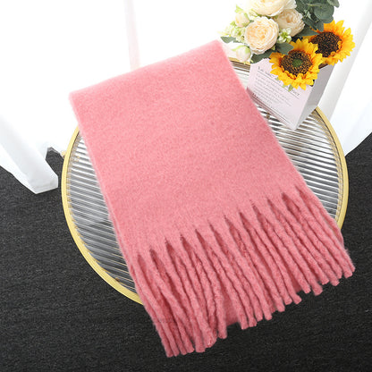 Macaron Solid Color Thick Braid Tassel Shawl