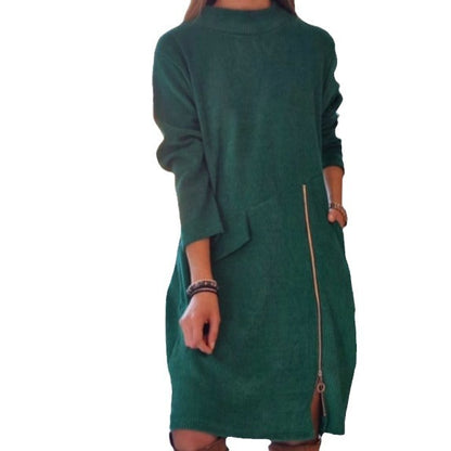 Side Zipper Split Long Sleeve Dress Women