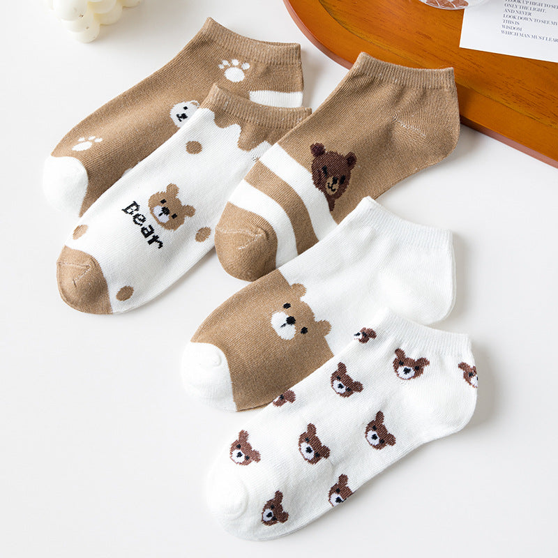 Low-cut Cartoon Cute Brown Bear Socks Japanese Women