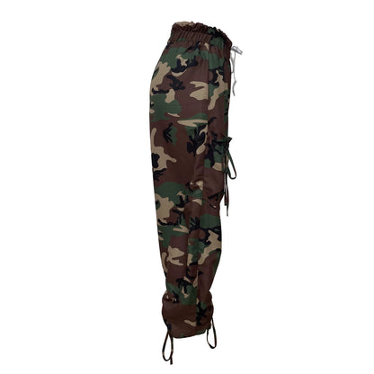 Women's Fashion Camouflage Large Pocket Lantern Loose Tappered Harem Pants