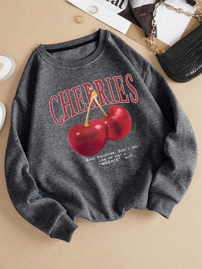 Fashion Women's Sweatshirt Fresh Red Cherry Printed Sweater