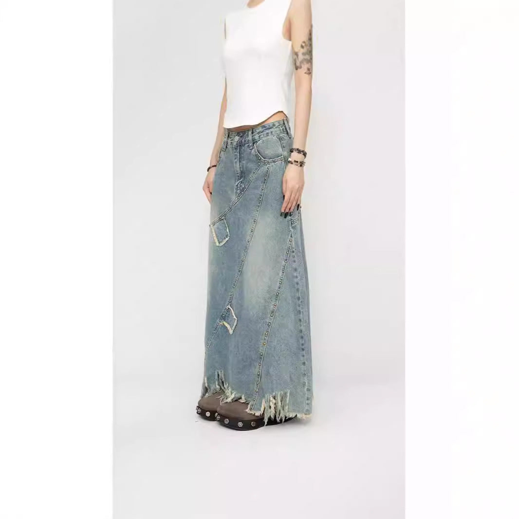 Women's Denim Skirt Long A- Line Skirt