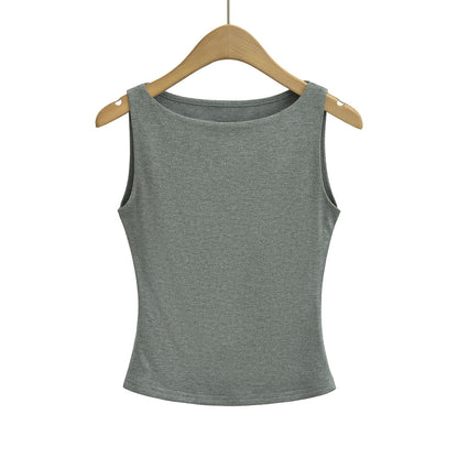 Women's Off-neck Double-layer Sleeveless Vest Solid Color