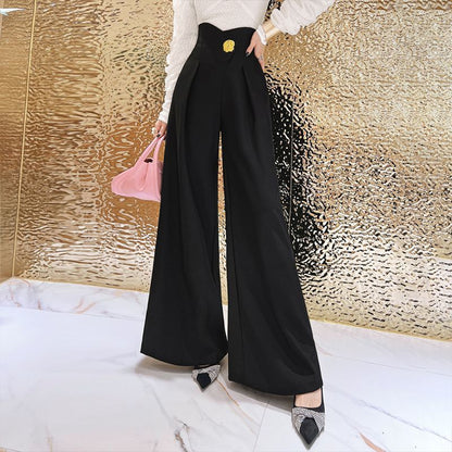 Women's Pure Color All-matching Casual High Waist Wide Leg Pants