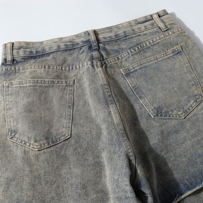 Retro Clean Fit Washed And Worn Design Heavy Industry Denim Trousers