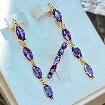 Amethyst Zircon Earrings Necklace Ring Suit