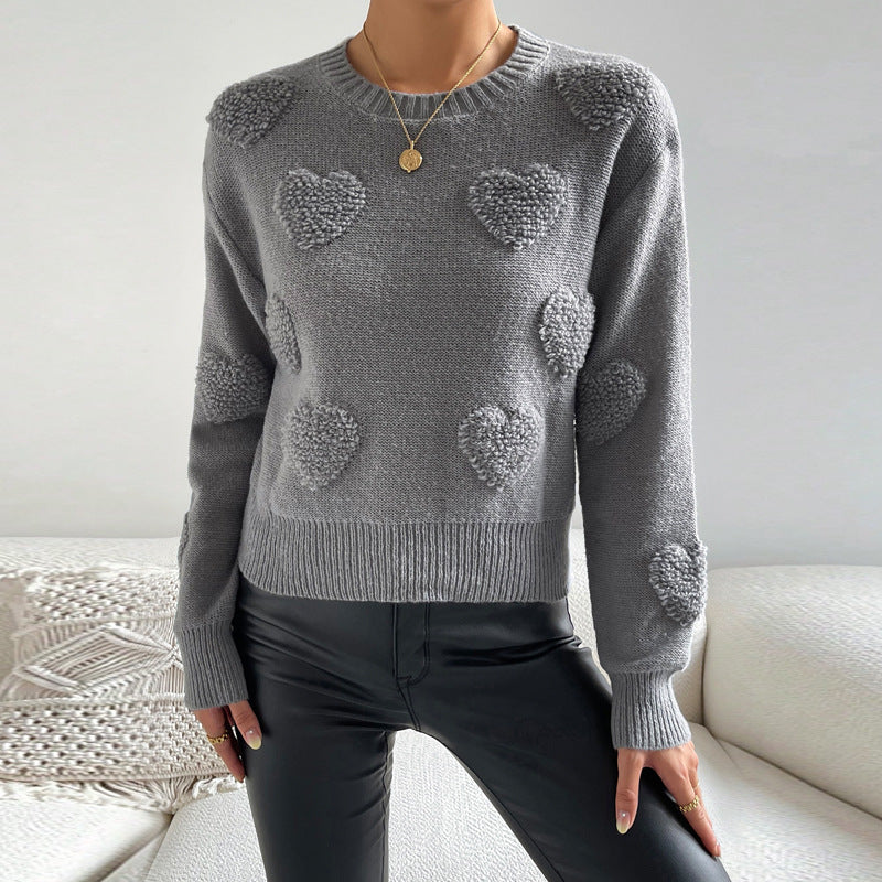 Damen Herbst und Winter Pfirsich Herz Pullover Pullover Langarm Top