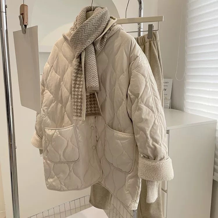 Winter Stitching Diamond Lattice Cotton-padded For Women Baggy Coat