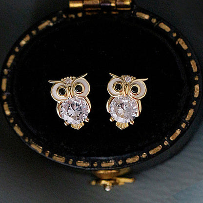 Cute With Diamonds Zircon Owl Stud Earrings For Women