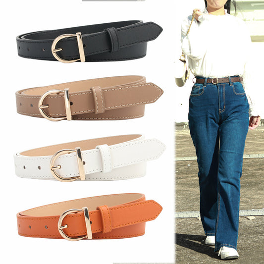 Fashionable All-match D-type Alloy Pin Buckle Women's Belt