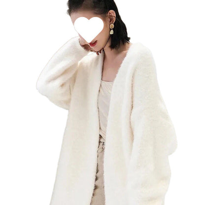 Mink-like Wool Cardigan Loose Size Thickened Mid-length Idle Style Knitted Coat