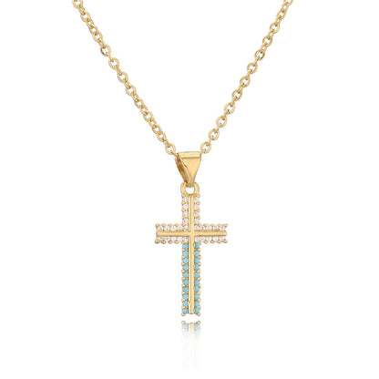 Micro-inlaid Turquoise Cross Necklace Clavicle Chain