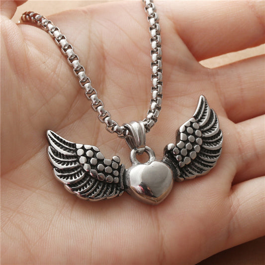 Titanium Steel Heart-shaped Wings Pendant Personality Punk