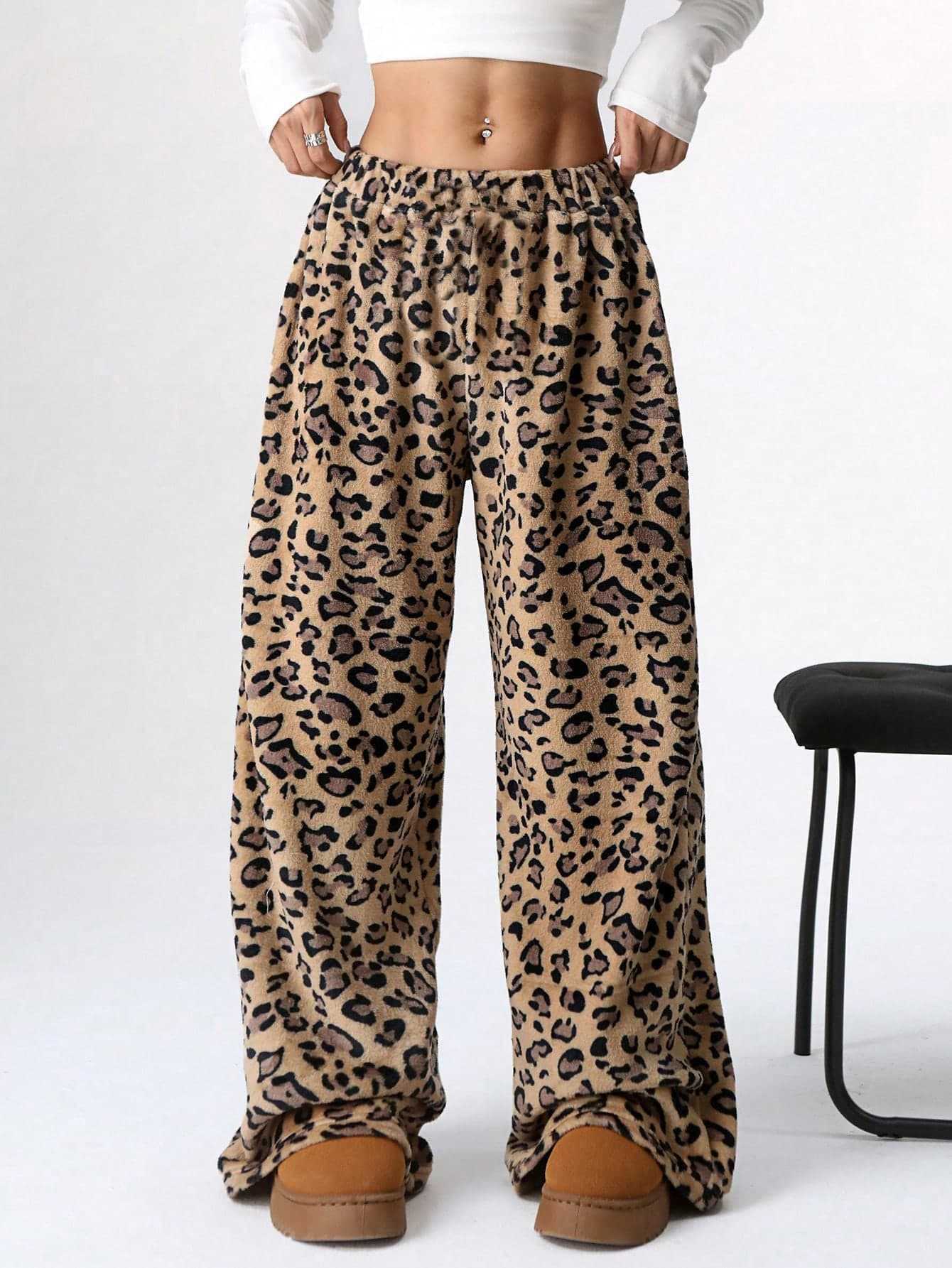 New Casual Pants Leopard Print Wide Leg Pants