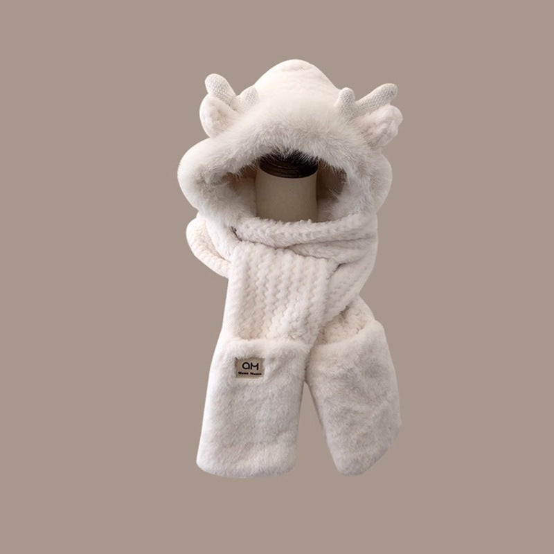 Women's Warm-keeping And Cold-proof Three-piece Hat Scarf Gloves