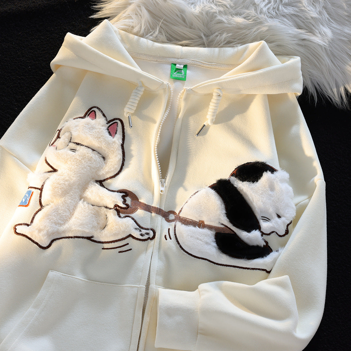 Pullover mit Reißverschluss und Cartoon-Katze für Damen