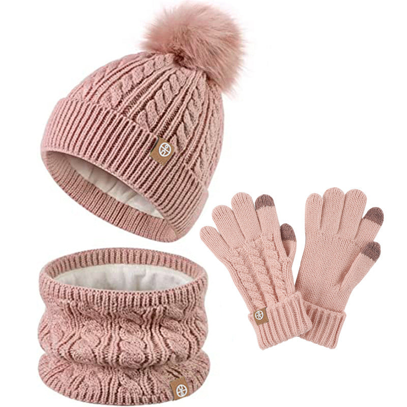 Winter Warm Plush Children's Scarf Hat Gloves Suit