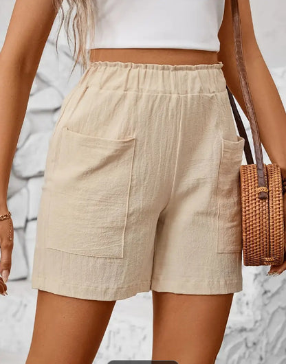 Solid Color Stretch Shorts Casual High Waist