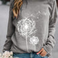 Langärmliges Pullover-Sweatshirt mit Rundhalsausschnitt und Löwenzahn-Print