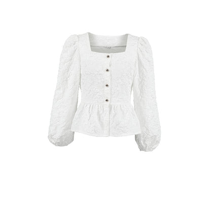 Women's French-style Square Collar Jacquard Blouse