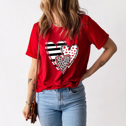 Heart Printing Pullover Pure Cotton Short Sleeve T-shirt