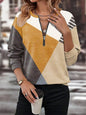 Autumn Winter Assorted Colors Loose Zip Long Sleeve V-neck Sweatshirt