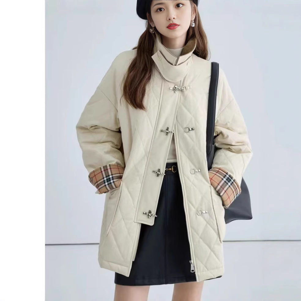 Polyester Cotton Women's Aircraft Buckle Quilted Trench Coat Coat