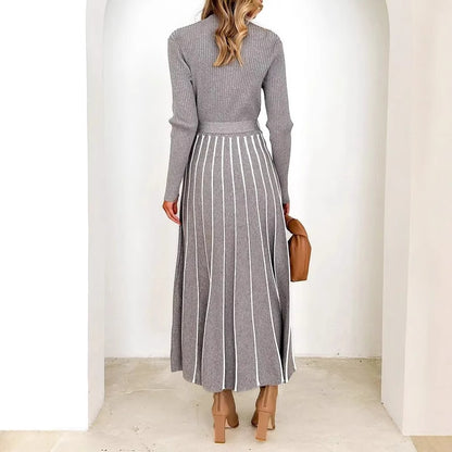 Inner Wear Base Woolen Skirt Over The Knee Stripes Knitted Dress