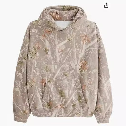 Camouflage Wool Hoodie Women's Long Sleeve Drop Shoulder Oversized