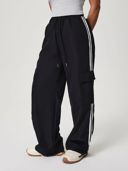 Striped Elastic Waist Drawstring Sports Loose Trousers