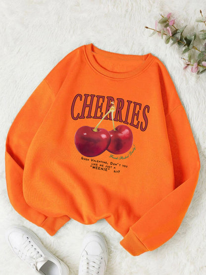 Fashion Women's Sweatshirt Fresh Red Cherry Printed Sweater