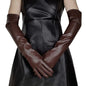 Faux Leather Long Fashion Women's Black Glossy Warm Gloves For Stage Performance