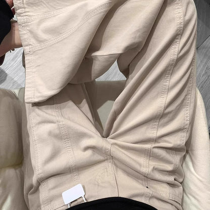 Beige Apricot Splicing Profile Straight Cargo Pants