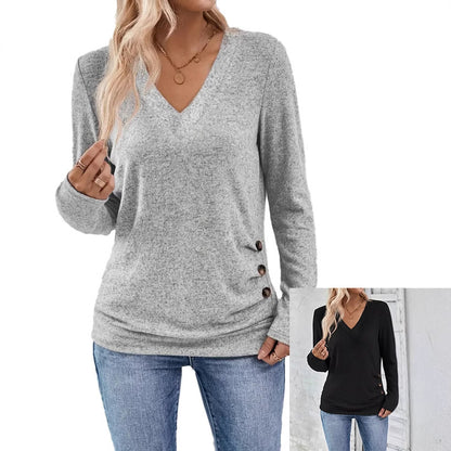 Autumn And Winter Solid Color Button Knitted Comfortable Women's Top